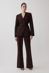 Darcie Fit And Flare Suiting Pants - Dark Chocolate