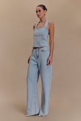 Dayna Denim Halter Top - Light Blue