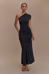 Chloe Peached Jersey One Shoulder Midi Dress - Black