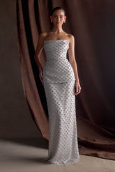 Zuri Hand Beaded Embellished Maxi Skirt - Silver