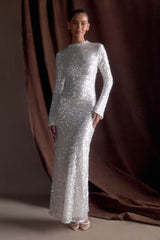 Sofia Long Sleeve Sequin Maxi Dress - White