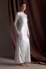 Sofia Long Sleeve Sequin Maxi Dress - White