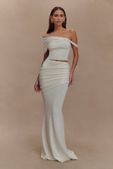 Irene Gathered Knit Maxi Skirt - Ivory