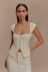 Loretta Cap Sleeve Denim Top - Ecru