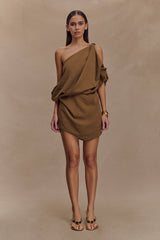 Gabriella Draped Mini Dress - Light Brown Marle