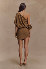 Gabriella Draped Mini Dress - Light Brown Marle
