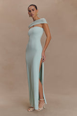 Aurora Slinky And Mesh Split Maxi Dress - Lagoon