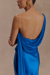 Carah Satin And Chiffon Maxi Dress - Cobalt