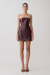 Anouk Faux Leather Strapless Mini Dress - Merlot