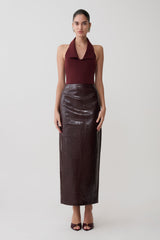 Thalia Croc Faux Leather Midi Skirt - Merlot