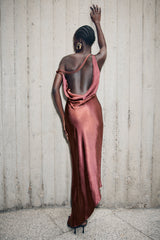Yvette Slip Maxi Dress With Asymmetrical Hem - Brown Cherry