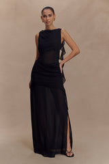 Daria Draped Chiffon Maxi Dress - Black