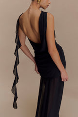 Daria Draped Chiffon Maxi Dress - Black