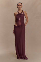 Edwina Knotted Mesh Maxi Dress - Mahogany