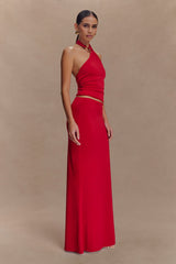 Bruna Slinky Fishtail Maxi Skirt - Red