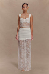 Guinevere Lace And Mesh Maxi Skirt - Ivory