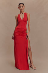 Kaiden Slinky Beaded Maxi Dress - Desert Red