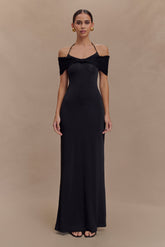 Bernadina Mesh And Slinky Halter Maxi Dress - Black