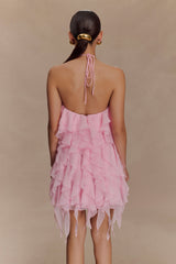 Marigold Ruffle Halter Mini Dress - Powder Pink