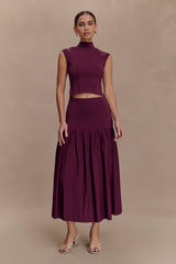 Romaine Bandage Knit Midi Skirt - Wine