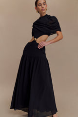 Georgina Chiffon Midi Dress - Black