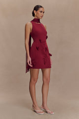 Skyler Suiting Embroidered Mini Dress - Wine