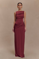 Henley Slinky Drape Maxi Dress - Wine
