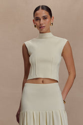 Romaine High Neck Bandage Knit Top - Ivory