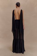 Haille Knit Chiffon Maxi Dress - Black