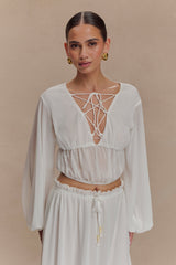 Carlie Chiffon Cross Tie Top - Ivory