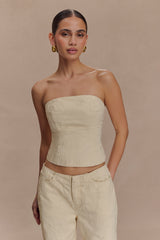Ebony Embroidered Denim Corset - Cream