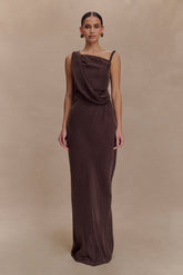 Lorieanne Draped Maxi Dress - Dark Chocolate