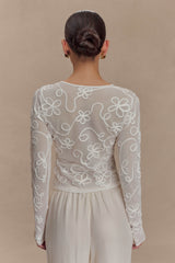 Omari Embroidery Long Sleeve Knit Top - Ivory