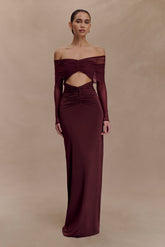 Rafaella Slinky And Mesh Maxi Dress - Mahogany