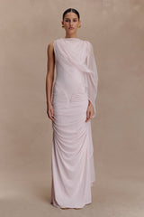 Amandine Ruched Slinky Maxi Dress - Pale Pink