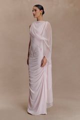 Amandine Ruched Slinky Maxi Dress - Pale Pink