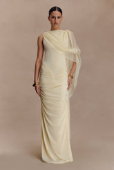 Amandine Ruched Slinky Maxi Dress - Lemon