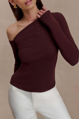 Maelle Off Shoulder Long Sleeve Top - Deep Chocolate