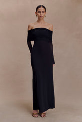 Josie Off Shoulder Mesh Maxi Dress - Black