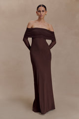 Josie Off Shoulder Mesh Maxi Dress - Dark Brown