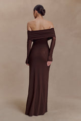 Josie Off Shoulder Mesh Maxi Dress - Dark Brown