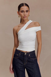 Anna One Shoulder Modal Top - White
