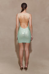 Jasmyn Hot Fix Mini Dress With Mesh Back - Mint