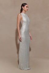 Magnolia Sleeveless Diamante Maxi Dress - Silver