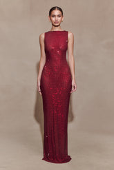 Magnolia Sleeveless Diamante Maxi Dress - Wine