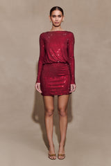 Darius Diamante Cowl Mini Dress - Wine