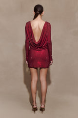 Darius Diamante Cowl Mini Dress - Wine