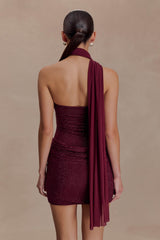 Mattea Diamante Mini Dress With Scarf - Plum
