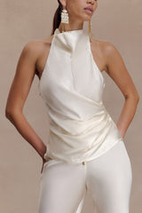 Bianca Satin Halter Top - Ivory