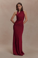 Elma Lurex Knit Halter Maxi Dress - Deep Red